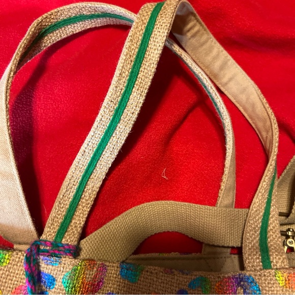 Rainbow metallic leopard handstamped jute tote with adjustable, cross body nwot - Picture 8 of 13